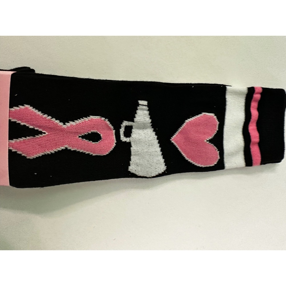 Breast Cancer Awareness Socks Cheerleader Heart Ribbon Black Pink Size 9-11 - Picture 9 of 11